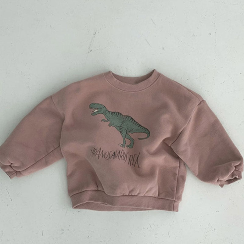 Autumn Kids Hoodies Cool Dinosaur Plus Fleece Children Pullover Comfortable Sweatshirt