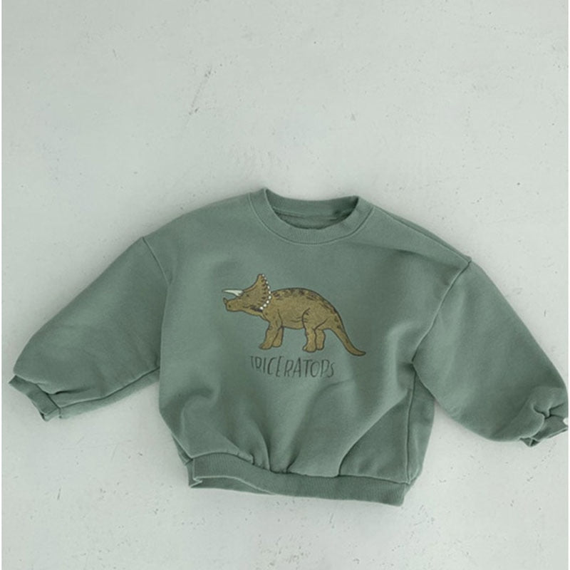 Autumn Kids Hoodies Cool Dinosaur Plus Fleece Children Pullover Comfortable Sweatshirt