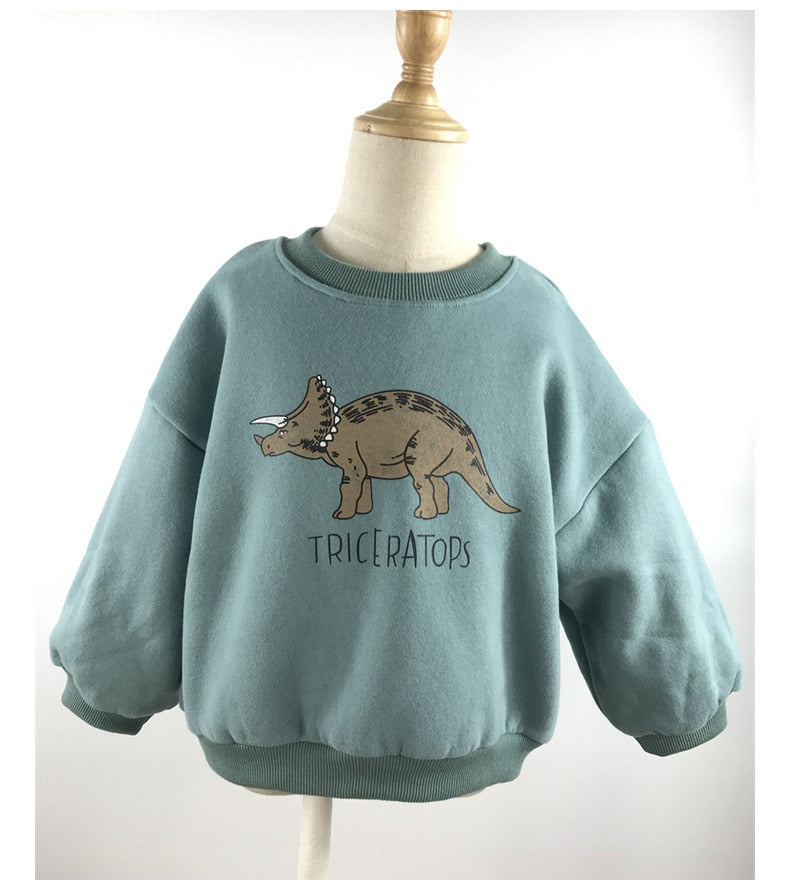 Autumn Kids Hoodies Cool Dinosaur Plus Fleece Children Pullover Comfortable Sweatshirt