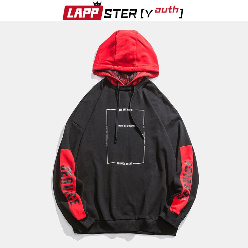 LAPPSTER-Youth Red Spring Harajuku Hoodies 2022 Pullovers Men Oversized Korean Sweatshirt Streetwear Hip Hop Hooded Hoodies