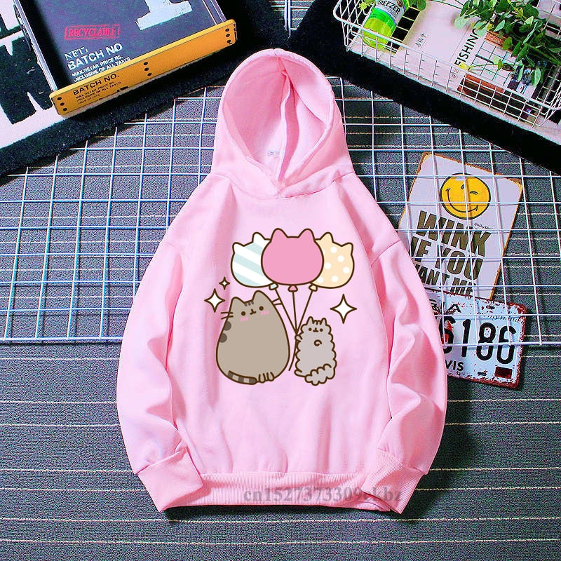 Kawaii Kids Clothes Coffee Cat Love Donut Animal Print Pink Hoodie Girls Harajuku Funny Sweatshirt Children Clothing Coat