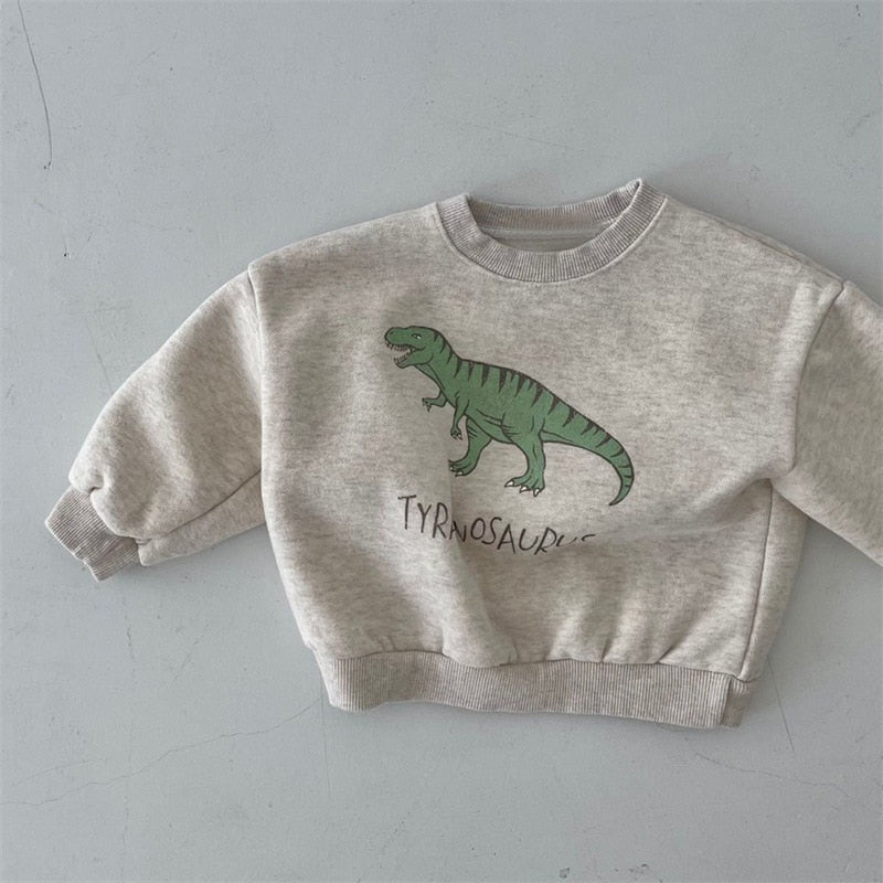 Autumn Kids Hoodies Cool Dinosaur Plus Fleece Children Pullover Comfortable Sweatshirt