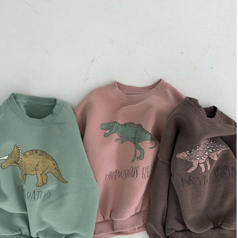 Autumn Kids Hoodies Cool Dinosaur Plus Fleece Children Pullover Comfortable Sweatshirt