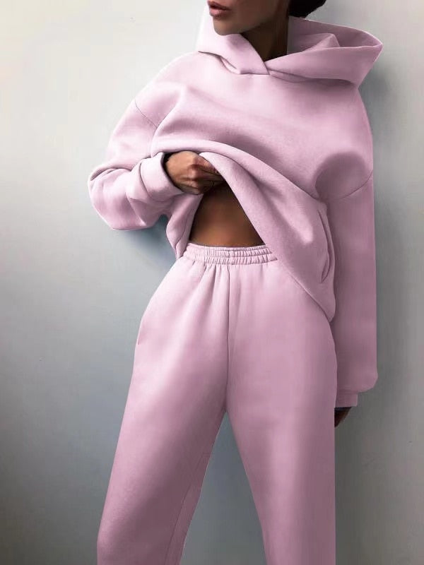 Winter Two Piece Sets Women Tracksuit Oversized Suit 2022 Autumn Trouser Suits Female Sweatshirt Solid Sports Hoodie Sportswear