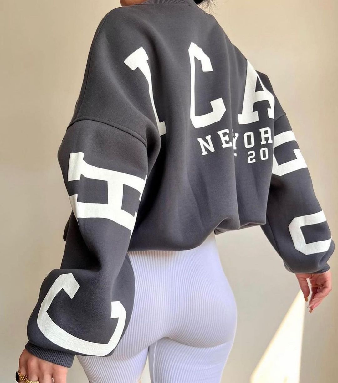 Casual Letters Print Sweatshirt Women Fashion Fleece Long Sleeve Loose –  Hooddome™
