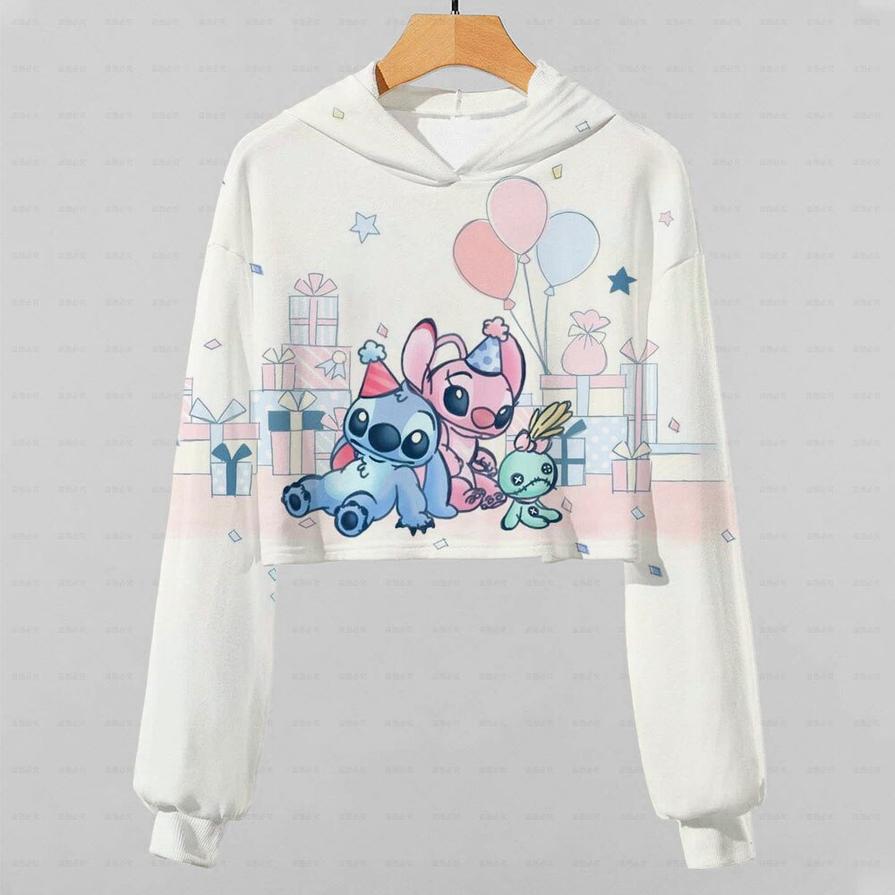 2022 New Girls Hoodie Disney Lilo & Stitch Pattern 3d Printing Cartoon Printing Casual Wear Ultra Short Hoodie Long Sleeve Top