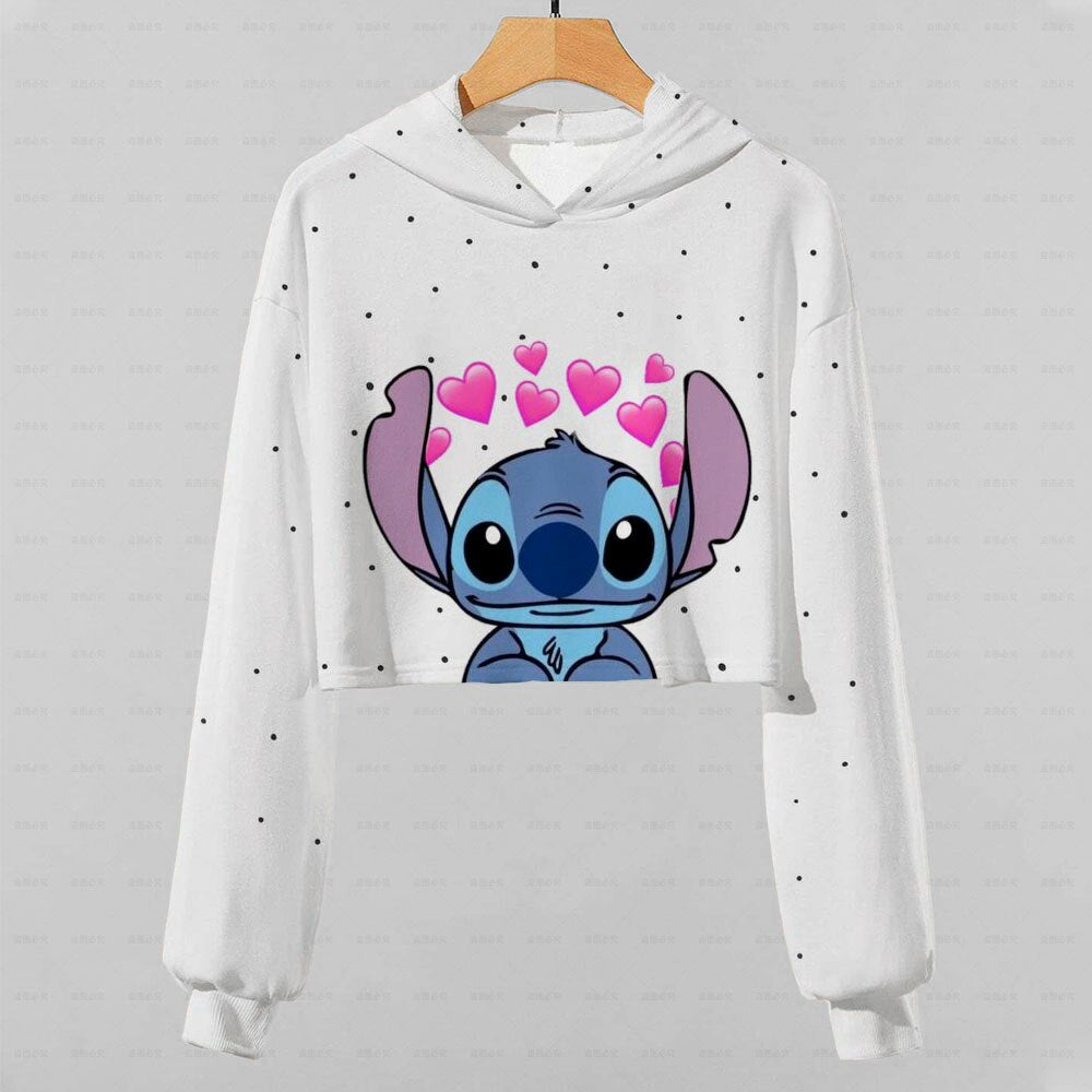 2022 New Girls Hoodie Disney Lilo & Stitch Pattern 3d Printing Cartoon Printing Casual Wear Ultra Short Hoodie Long Sleeve Top