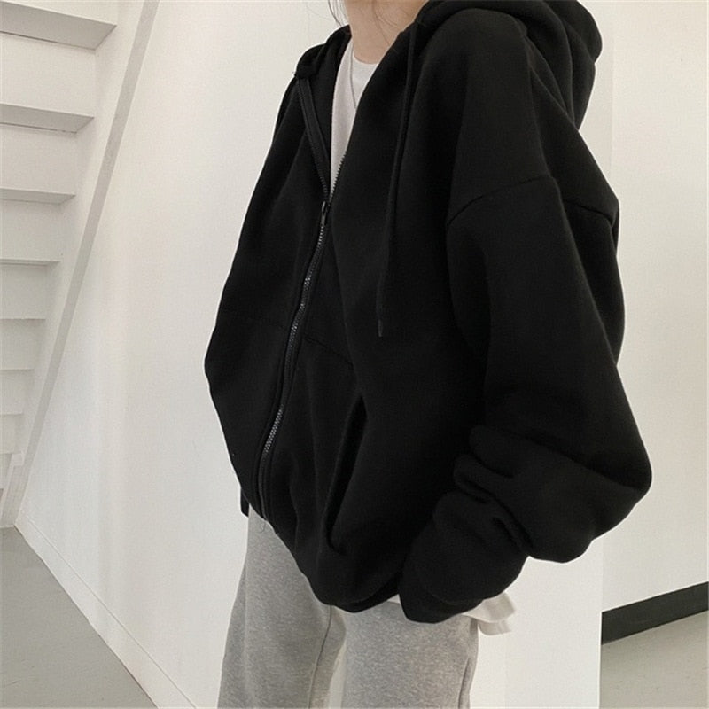 Letter Print Zip Up Hoodies Women Men Jacket Casual Hip Hop Harajuku Streetwear Y2K Clothes Tops Loose Grunge Hooded Sweatshirt