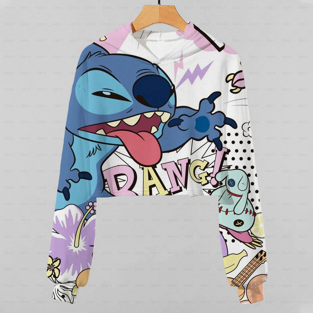 2022 New Girls Hoodie Disney Lilo & Stitch Pattern 3d Printing Cartoon Printing Casual Wear Ultra Short Hoodie Long Sleeve Top