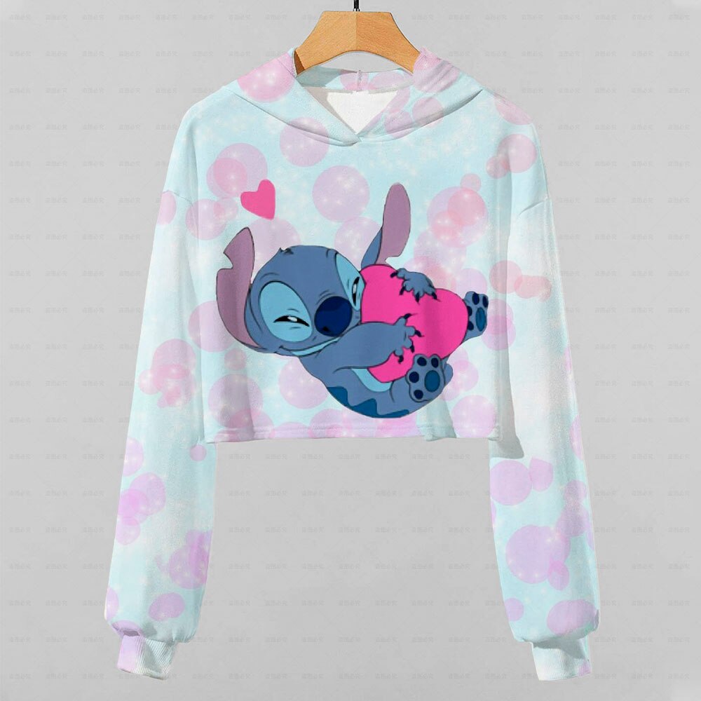 2022 New Girls Hoodie Disney Lilo & Stitch Pattern 3d Printing Cartoon Printing Casual Wear Ultra Short Hoodie Long Sleeve Top