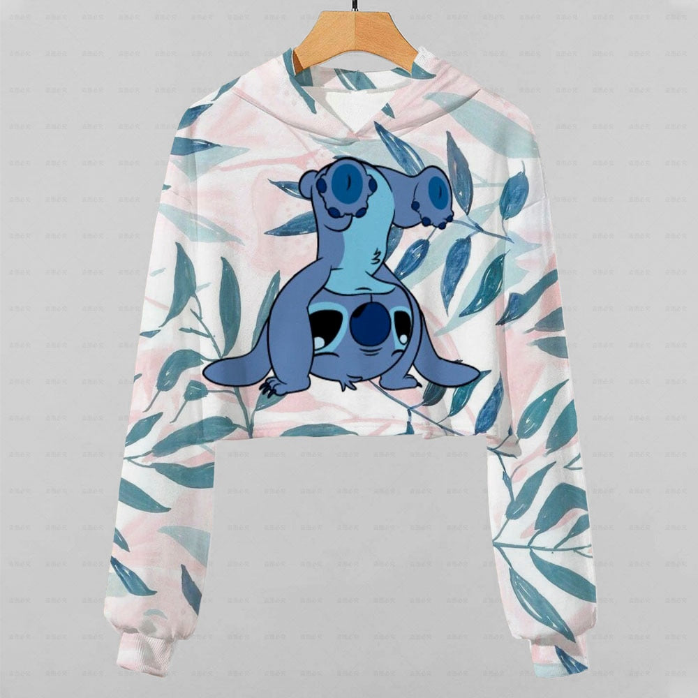 2022 New Girls Hoodie Disney Lilo & Stitch Pattern 3d Printing Cartoon Printing Casual Wear Ultra Short Hoodie Long Sleeve Top