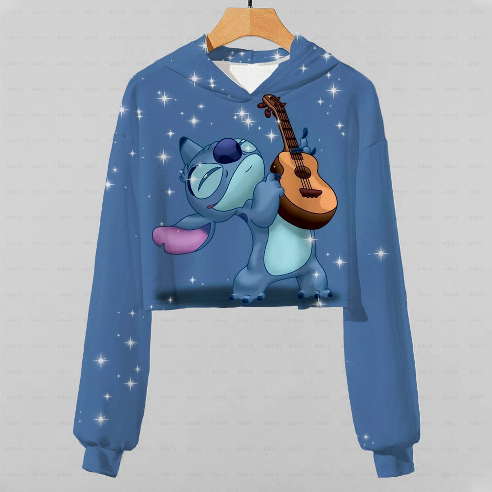 2022 New Girls Hoodie Disney Lilo & Stitch Pattern 3d Printing Cartoon Printing Casual Wear Ultra Short Hoodie Long Sleeve Top