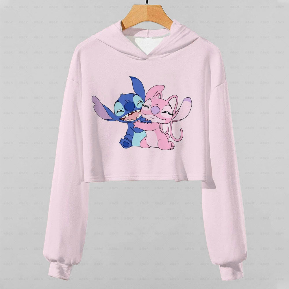 2022 New Girls Hoodie Disney Lilo & Stitch Pattern 3d Printing Cartoon Printing Casual Wear Ultra Short Hoodie Long Sleeve Top