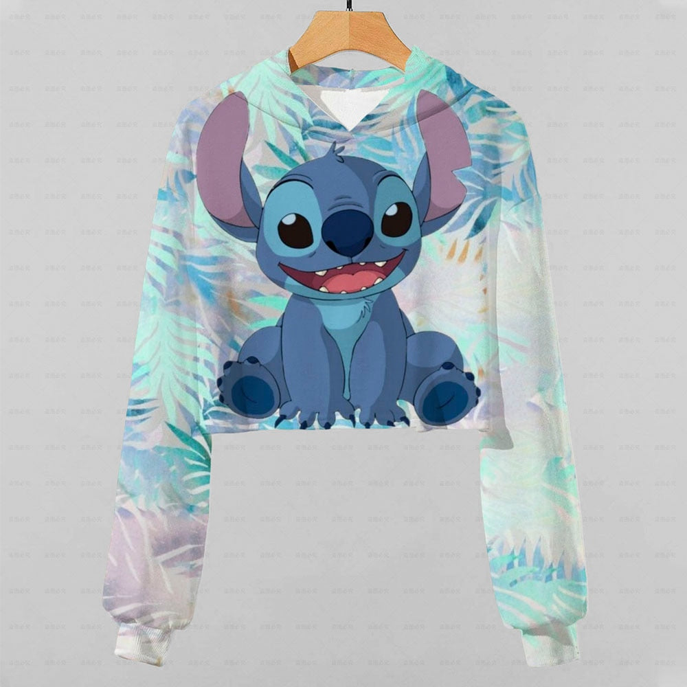 2022 New Girls Hoodie Disney Lilo & Stitch Pattern 3d Printing Cartoon Printing Casual Wear Ultra Short Hoodie Long Sleeve Top