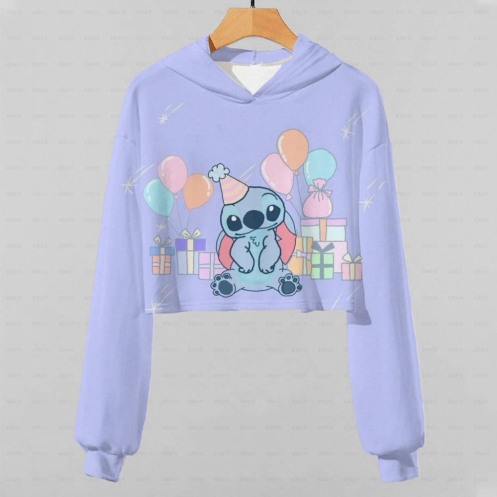 2022 New Girls Hoodie Disney Lilo & Stitch Pattern 3d Printing Cartoon Printing Casual Wear Ultra Short Hoodie Long Sleeve Top